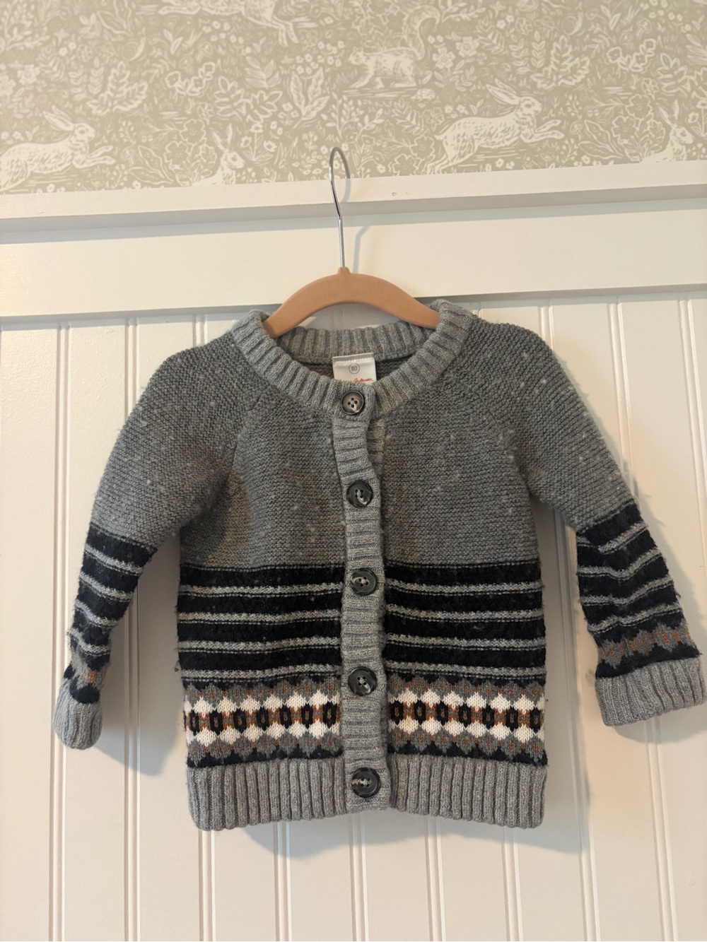 Hanna Andersson Grey Knit Button-Front Cardigan with Pattern